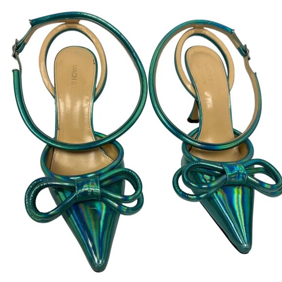 Mach & Mach Pumps Women's Double Bow Ankle Iridescent Leather  EU 36.5 US 6.5 - Picture 2 of 11